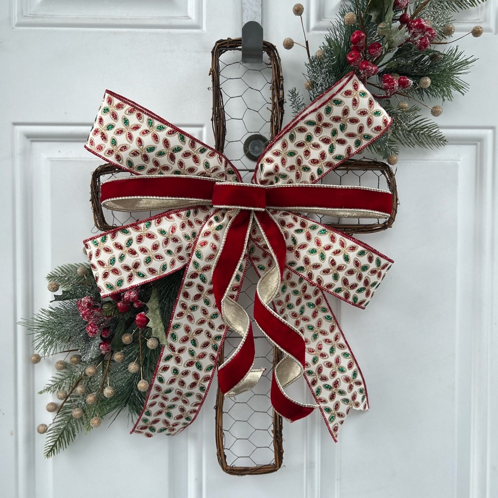 Handmade wall/door hanger Traditional colors, Holiday Cross decor. Aprox 21โ - Picture 6 of 7